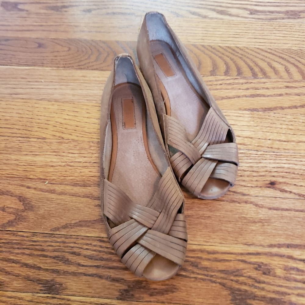 TopShop Tan Slip On Woven Front Flats